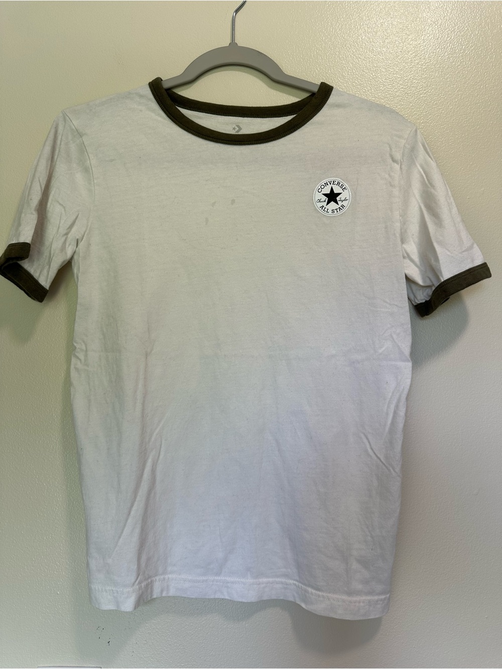 Converse Kids White Tee with Olive Green Trim